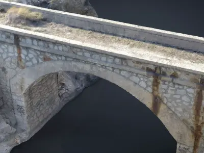 Bridge old stone over river Low-poly 3D model