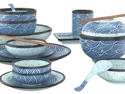 Decorative Tableware Set 1 Low-poly 3D model