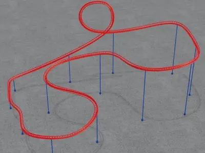 Rollercoaster roller coaster with lines Low-poly 3D model