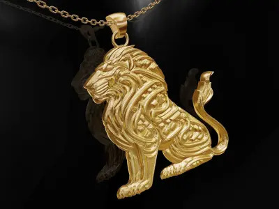 Lion statue gold pendant jewelry 3D print model