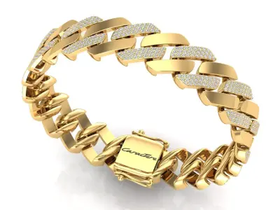 Cuban Link Bracelet With Stones 3D print model