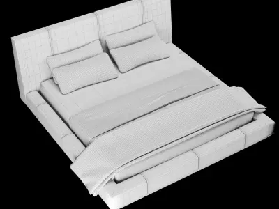 Bed with pillows and blanket 005 3D model