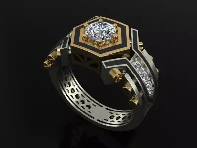 Mens Ring Jewelry Brand Gold Diamond 3D print model