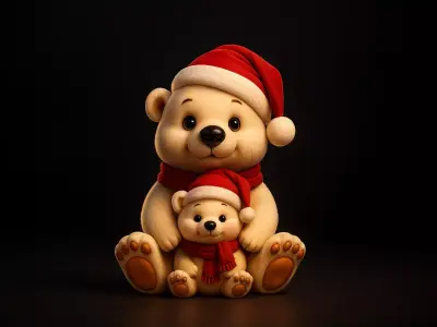 Christmas Bear Family Cute Mama Baby Bear in Santa HatS 3D print model