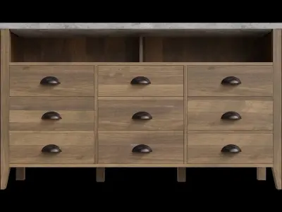 Dark Concrete Top Rustic Oak Base Tv Stand Low-poly 3D model