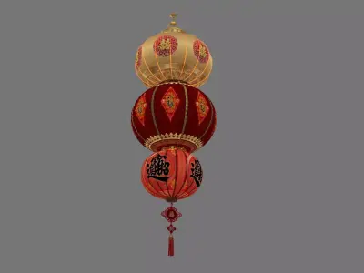 Chinese red lantern  Low-poly 3D model 10