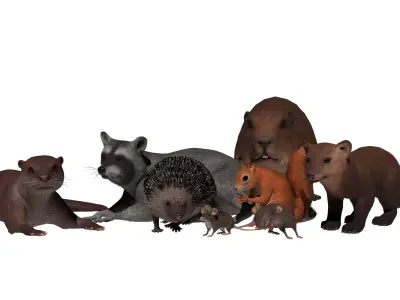 Pack of small animals Low-poly 3D model