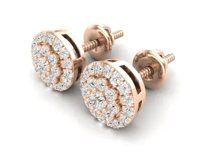 AV 544 Diamond Ladies Halo Style Stud Earrings 3D print model