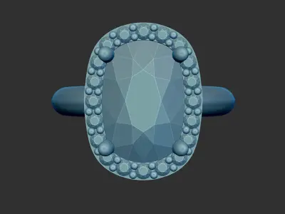 Oval Halo Engagement Ring With Scroll Pattern Gallery 3d Model 3D print model