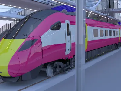 Station with Azuma train II 3D model