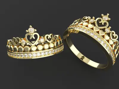 Royal Crown Heart Ring 3D print model