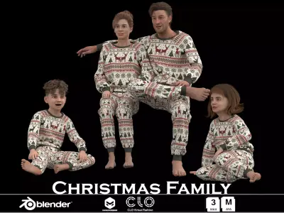Christmas Family - Festive Character in Matching Pajamas Low-poly 3D model