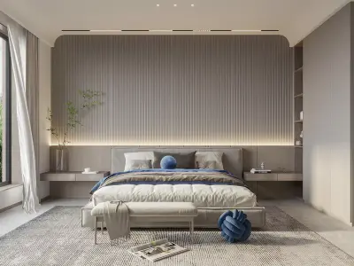 modern bedroom and bathroom interior scenes  3D model