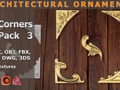 Ornamental Corner Set- Vol03 - Clean Quad Mesh - 4k PBR Textures 3D model