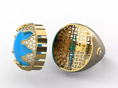 Oval cabachon ring modern plastering 3D print model