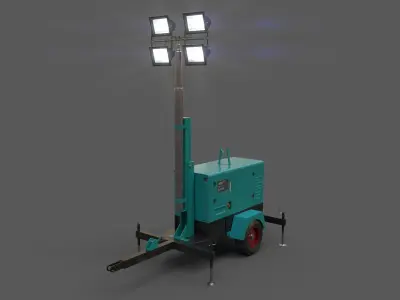 PBR Mobile Light Tower Generator A - Blue Sea Low-poly 3D model