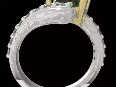 engraving crossed arms ring emerald cut gem with diamonds  3D print model