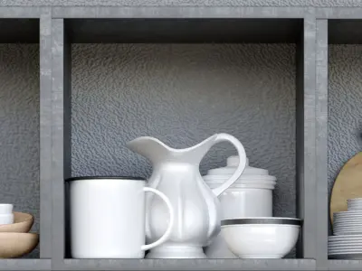 Set-161 kitchen utensils on shelf 3D model