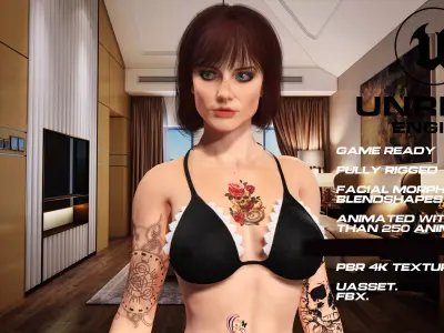 Tattoo girl full rigged - game ready - animated Low-poly 3D model