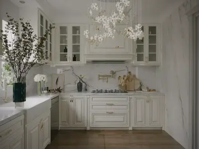 Elegant Modern Classic Kitchen with Marble Accents 3D model