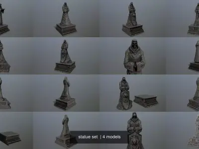 statue set of monk 3D Model Collection