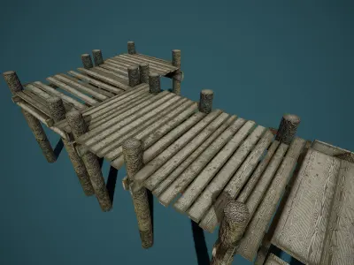 Old wooden pier Low-poly 3D model