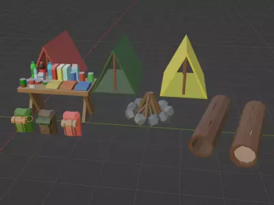 Stylized camping assets pack Free low-poly 3D model
