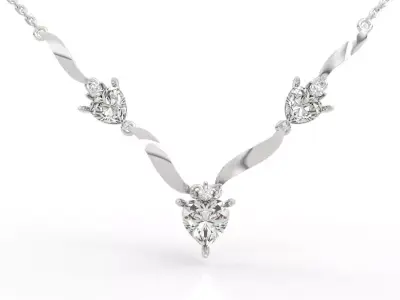 Romantic Three Heart Gemstone V-Necklace 3D print model