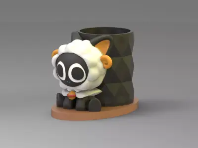 Twelve constellations Luo small black and white sheep pen holder 3D print model