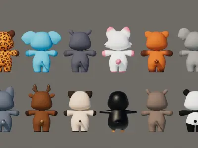 Rigged Cartoon Animals Collection Pack-002 Low-poly 3D model