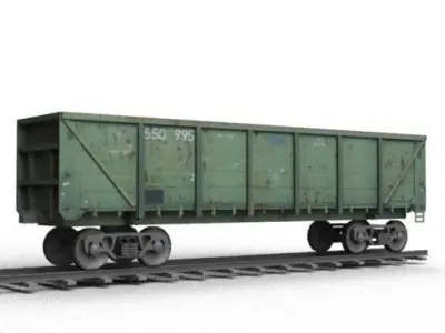 Railroad car on rails Low-poly 3D model