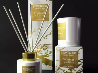 Decorative set diffuser with gold sticks and box 3D model