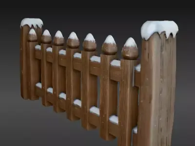 Snowy Wooden Fence 3D Model Winter Scene Christmas Game Ready Low-poly 3D model