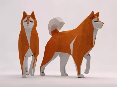 ORIGAMI---Dog Walking Low-poly 3D model