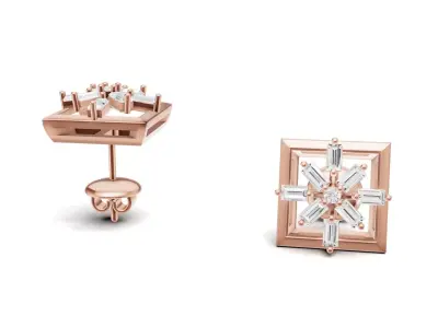 Square Baguette Diamond Stud Earrings 3D print model