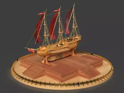 Chinese sail ship  Low-poly 3D model