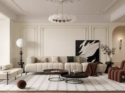 Eclectic living and dining room interior 3D model