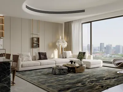 Luxury living and dining room interior 3D model get