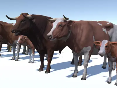 Cow family Low-poly 3D model