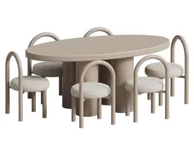 Zaria Dining Table Oval And Neboo Dining Chair 3D model