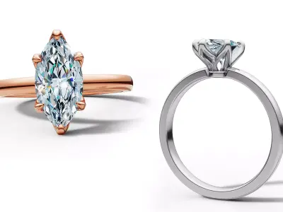 1ct Marquise Solitaire Engagement Ring Tulip Head 6 Claw 3D print model