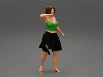 Young Woman in a Black Skirt and sexy shirt 3D print model