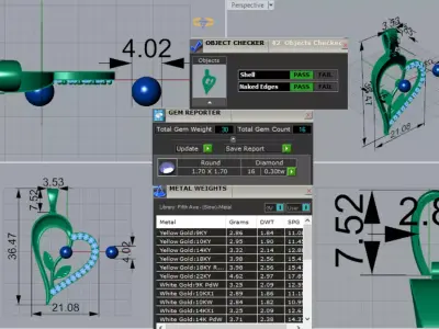 Rose Gold Heart Pendant with Diamonds and Pearls Model pp0059 3D print model