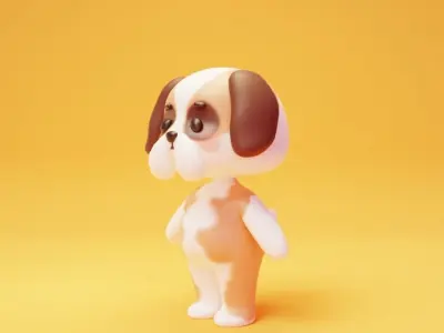 Saint Bernard Dog - Cute Cartoon Animal Character 3D model