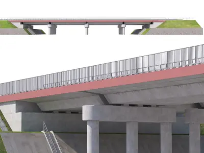 High detailed 4 lane bridge over the main road  3D model