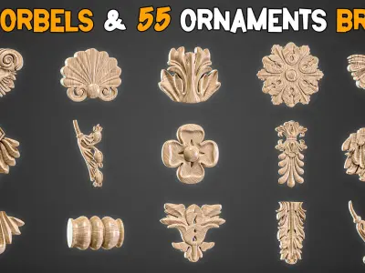 20 Corbels and 55 Ornamental Brush 3D Model  Tutorials  Vol 15 Low-poly 3D model
