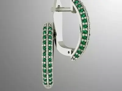 Earrings n 1 emerald and diamond hoop earring 3D print model
