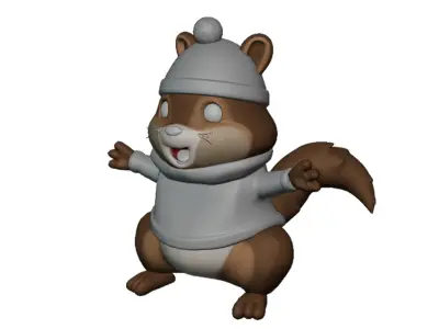 low poly cute squirrel wearing sweater Low-poly 3D model