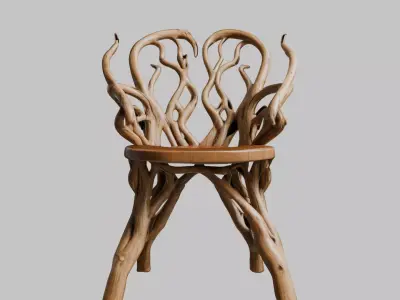 Stylized Root Chair 3D Model Low-poly 3D model