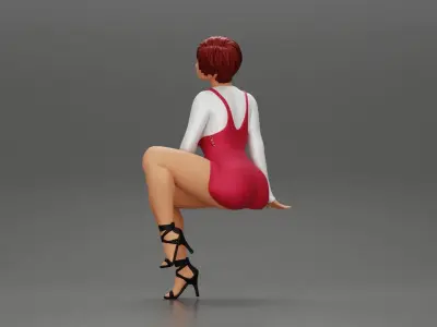 sexy girl in overalls sitting on the chair 3D print model